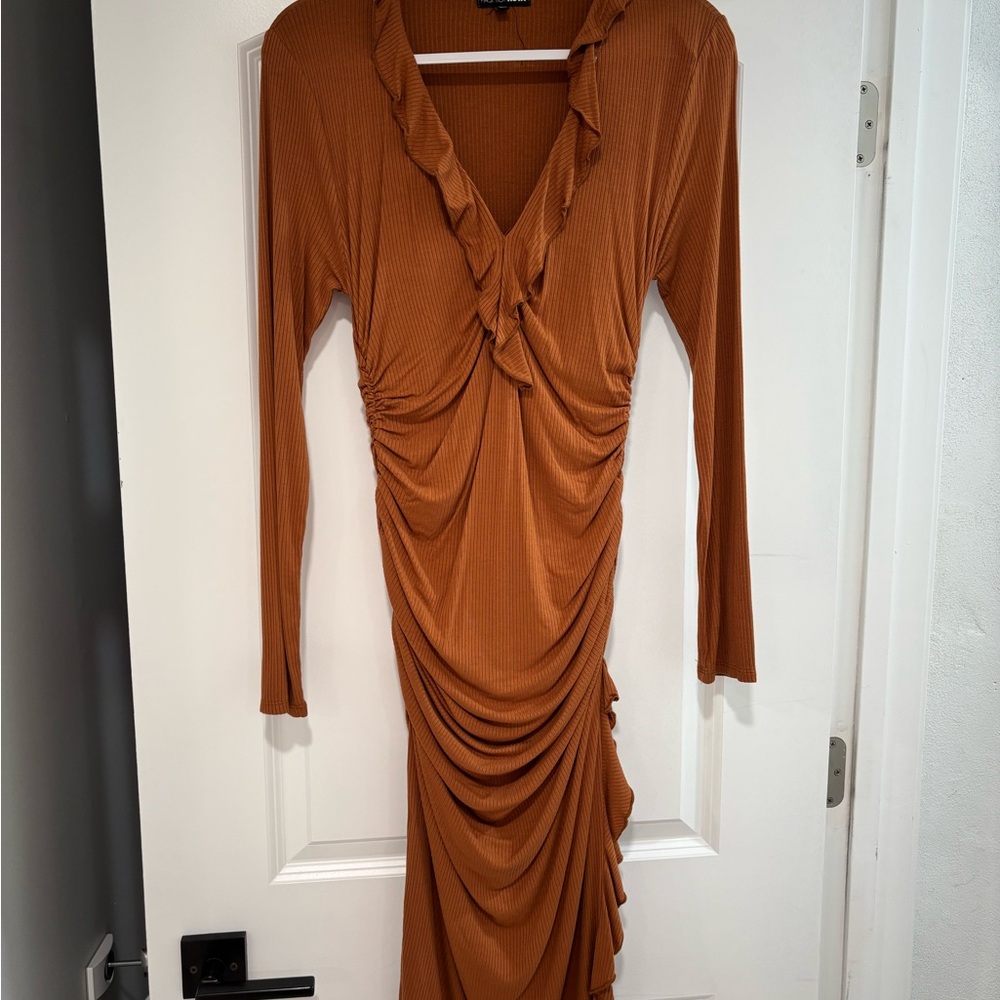 Elegant Rust Orange Ruffled Dress